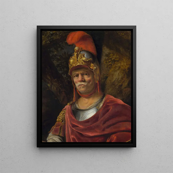L'homme au casque d'or Mars - Ferdinand Bol — inramlat konstverk på väggen