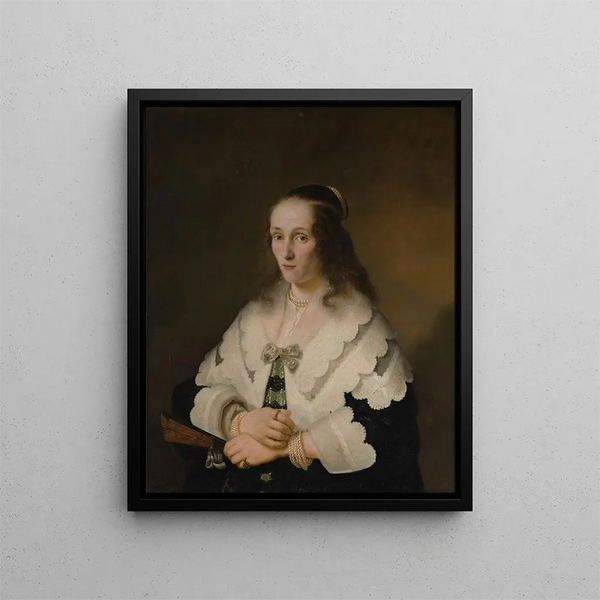 Portrait av en kvinna - Ferdinand Bol — inramlat konstverk på väggen
