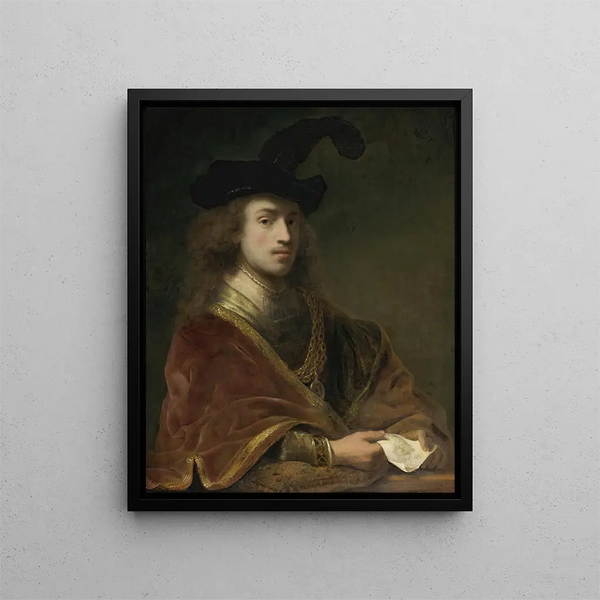 Självporträtt bakom ett paraply - Ferdinand Bol — inramlat konstverk på väggen