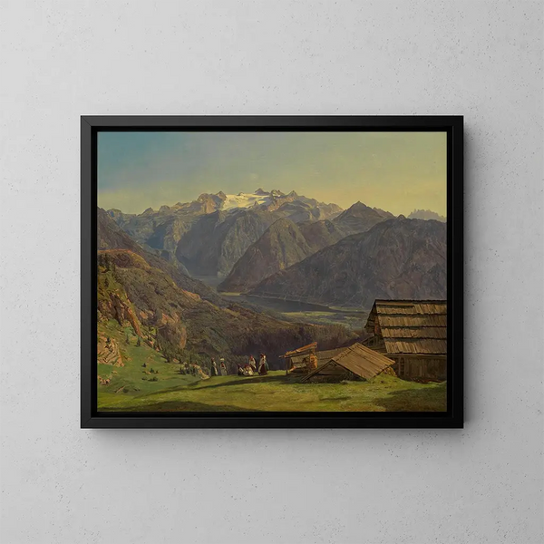 Vue du Dachstein avec le lac Hallstätter depuis le Hütteneckalpe près d'Ischl - Ferdinand Georg Waldmüller — inramlat konstverk på väggen