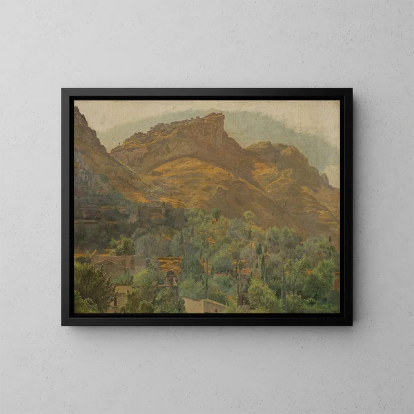 Vue sur la ville de montagne de Mola près de Taormine - Ferdinand Georg Waldmüller — inramlat konstverk på väggen
