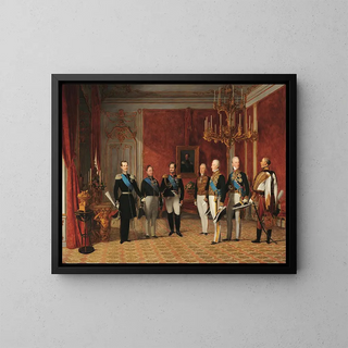mottagandet av storhertig Alexander Nikolaevich av prins Metternich vid Hofburg i Wien 1839 - Ferdinand Georg Waldmüller — inramlat konstverk på väggen