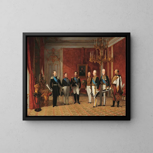 mottagandet av storhertig Alexander Nikolaevich av prins Metternich vid Hofburg i Wien 1839 - Ferdinand Georg Waldmüller — inramlat konstverk på väggen