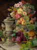stilleben med frukt, blommor och en silverskål - Ferdinand Georg Waldmüller — vy av konstverket