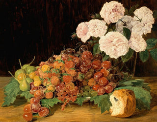 stilleben med rosor, jordgubbar och bröd - Ferdinand Georg Waldmüller — vy av konstverket