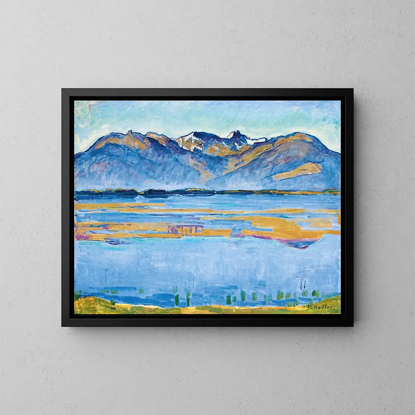 Landskapsmålning av Montana med Becs de Bosson och Rchy-dalen - Ferdinand Hodler — inramlat konstverk på väggen