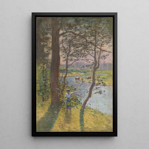 Ferdinand Katona - Landscape with a River and Cattle Watering.webp
