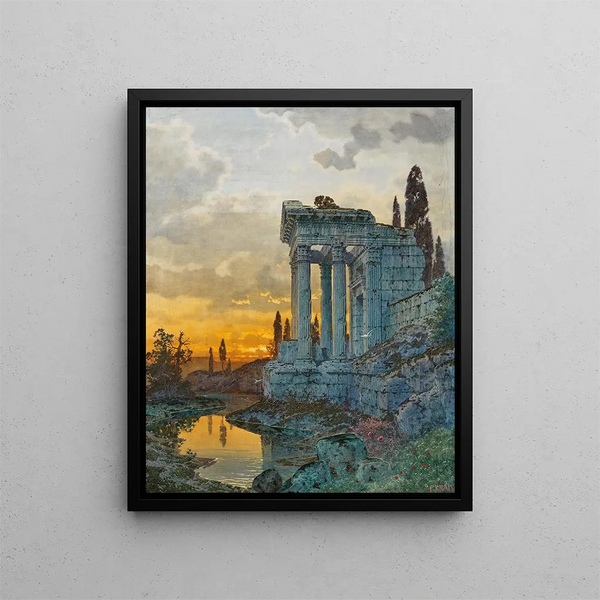 Ferdinand Knab - A Southern Landscape with Ruins of an Antique Temple.webp