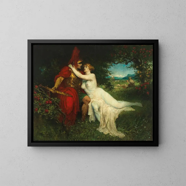 Tannhäuser och Vénus i scenen från Venusberg ur Richard Wagners opera - Ferdinand Leeke — inramlat konstverk på väggen