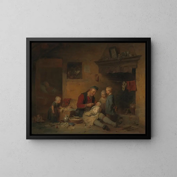 La salle d'accouchement - Ferdinand de Braekeleer — inramlat konstverk på väggen