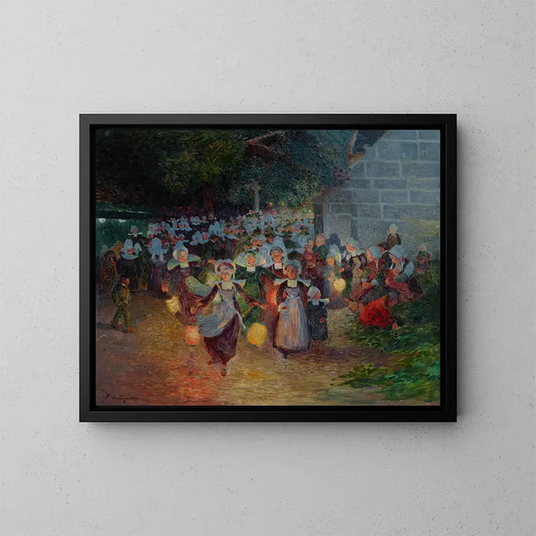Bretoniska målningar med lyktor, Notre-Dame de Trémalo, Pont-Aven - Ferdinand du Puigaudeau — inramlat konstverk på väggen