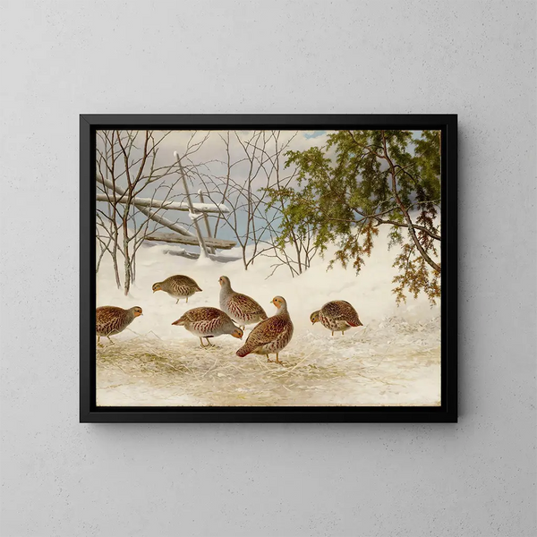 Perdreaux dans la neige - Ferdinand von Wright — inramlat konstverk på väggen