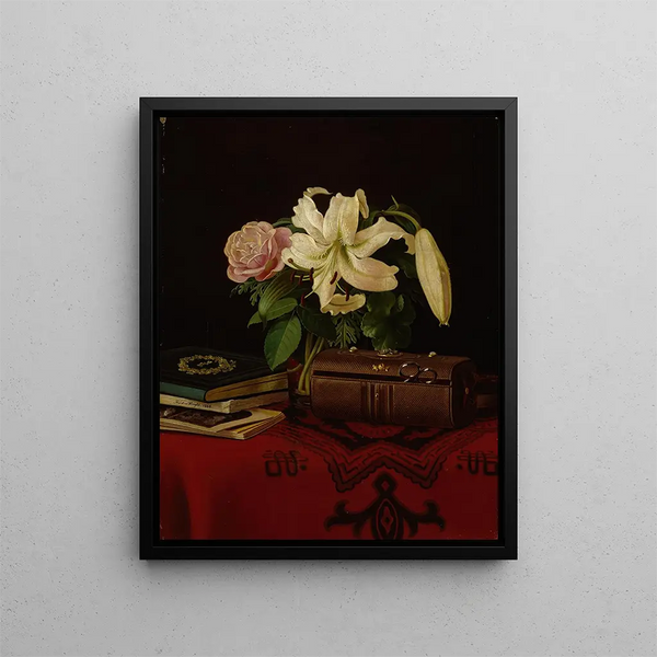 still life på en damers arbetsbord - Ferdinand von Wright — inramlat konstverk på väggen