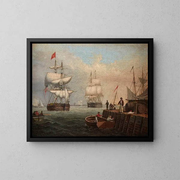Boston hamn - Fitz Henry Lane — inramlat konstverk på väggen