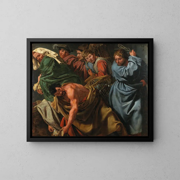 Le Christ chassant les marchands du Temple - Ecole flamande — inramlat konstverk på väggen