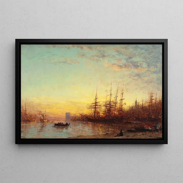 Le port de Marseille au coucher du soleil - Félix Ziem — inramlat konstverk på väggen