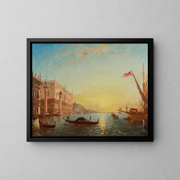 Soluppgång framför Piazzetta och Dogepalatset, Venedig - Félix Ziem — inramlat konstverk på väggen