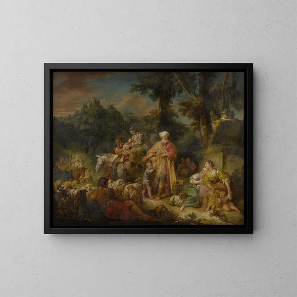 Jacob och hans familj på väg till Egypten - François Boucher skola — inramlat konstverk på väggen