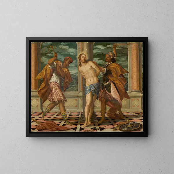 La Flagellation - Ecole de Paolo Veronese — inramlat konstverk på väggen
