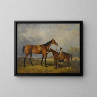 Follower Of William Barraud - A Groom With His Hack Holding His Masters Horse.webp