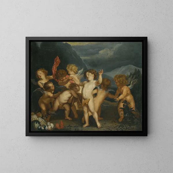 Putti i ett landskap - Antoine van Dyck-skolan — inramlat konstverk på väggen