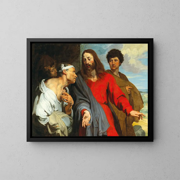 La guérison du paralytique - Ecole d'Antoine van Dyck — inramlat konstverk på väggen