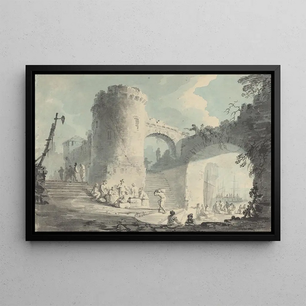 hamnscen - Ecole de Claude Joseph Vernet — inramlat konstverk på väggen