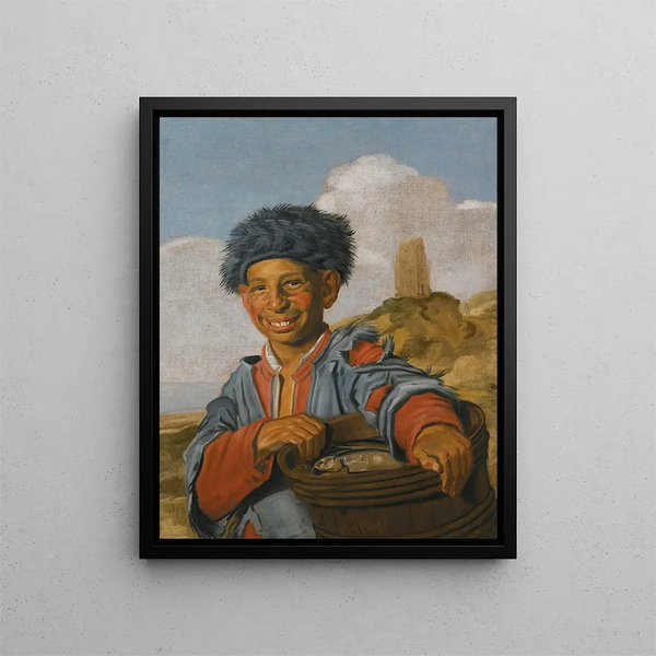 Den skrattande fiskaren - Frans Hals skola — inramlat konstverk på väggen