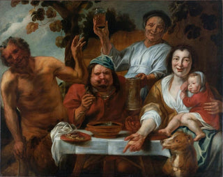 Le satyre et le paysan - Ecole de Jacob Jordaens — vy av konstverket