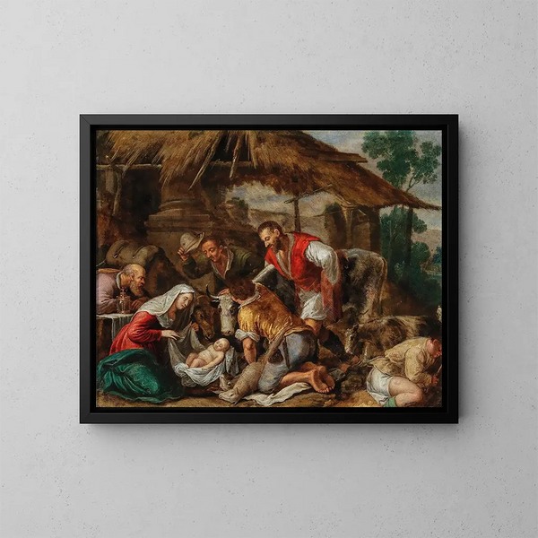 L'Adoration des bergers - Skola av Jacopo da Ponte — inramlat konstverk på väggen