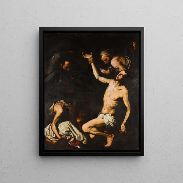 Le martyre de saint Laurent - École de Jusepe de Ribera — inramlat konstverk på väggen