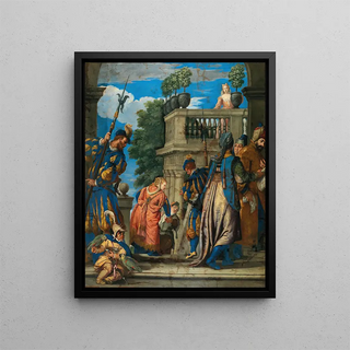 Follower of Paolo Caliari - Elegant Figures With Halberdiers Near A Loggia.webp