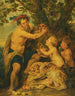 En man som dricker med putti och en tiger - Peter Paul Rubens skola — vy av konstverket