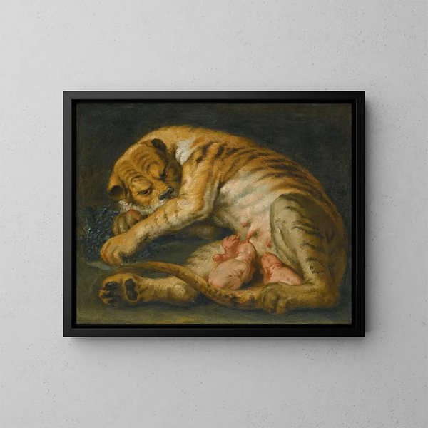 En tigerinna med sina ungar - Skola av Peter Paul Rubens — inramlat konstverk på väggen