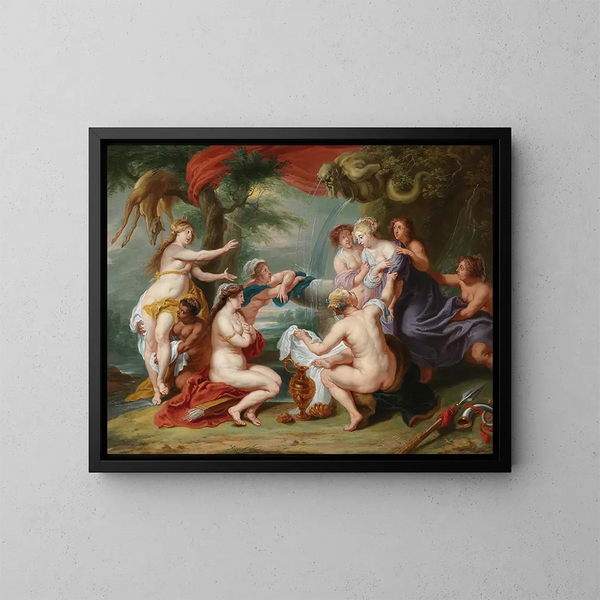 Diane upptäcker Callistos graviditet - Peter Paul Rubens skola — inramlat konstverk på väggen