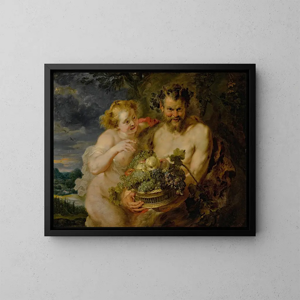 Satyre och bacchante - Ecole de Peter Paul Rubens — inramlat konstverk på väggen