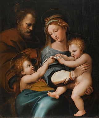 Follower of Raphael - Holy Family With The Infant St John The Baptist Or madonna Della Rosa.webp