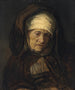 en äldre kvinnas huvud - Rembrandt van Rijns skola — vy av konstverket