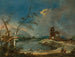 En nyckfullhet av ett rustikt torn vid en sjö - Francesco Guardi — vy av konstverket
