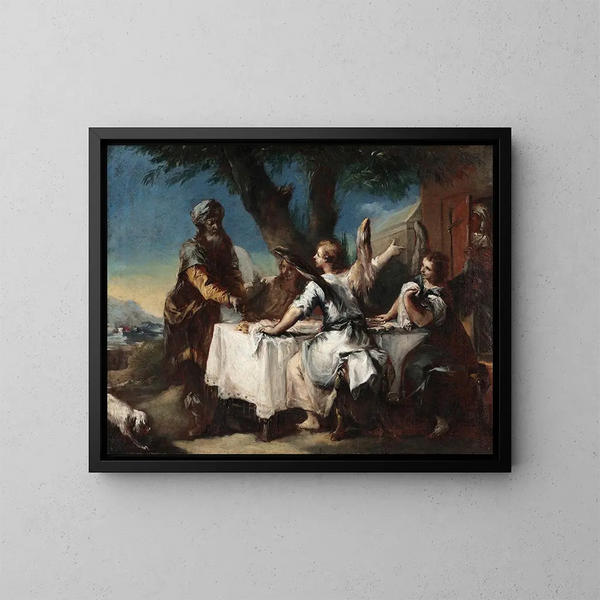 Abraham som välkomnar de tre änglarna - Francesco Guardi — inramlat konstverk på väggen