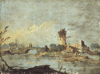 Francesco Guardi - Caprice rustique avec pont et tour en ruine.webp