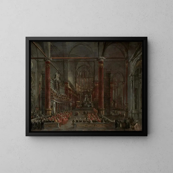 den pontificala ceremonin vid SS Giovanni e Paolo, Venedig, 1782 - Francesco Guardi — inramlat konstverk på väggen