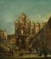 Vue du Campo San Zanipolo avec la loggia érigée à l'occasion de la bénédiction du pape Pie VI - Francesco Guardi — vy av konstverket