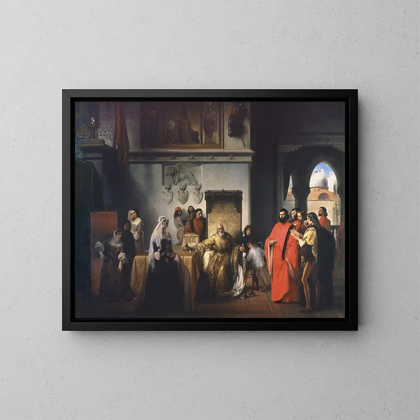 Le retrait des deux Foscari - Francesco Hayez — inramlat konstverk på väggen