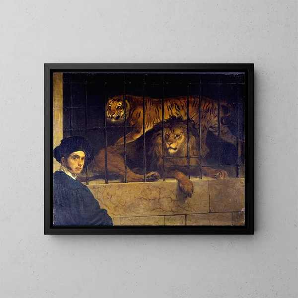 Självporträtt med en tiger och en lejon - Francesco Hayez — inramlat konstverk på väggen