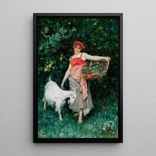 Francesco Vinea - A Young Italian Woman with a Goat and a Flower Basket.webp