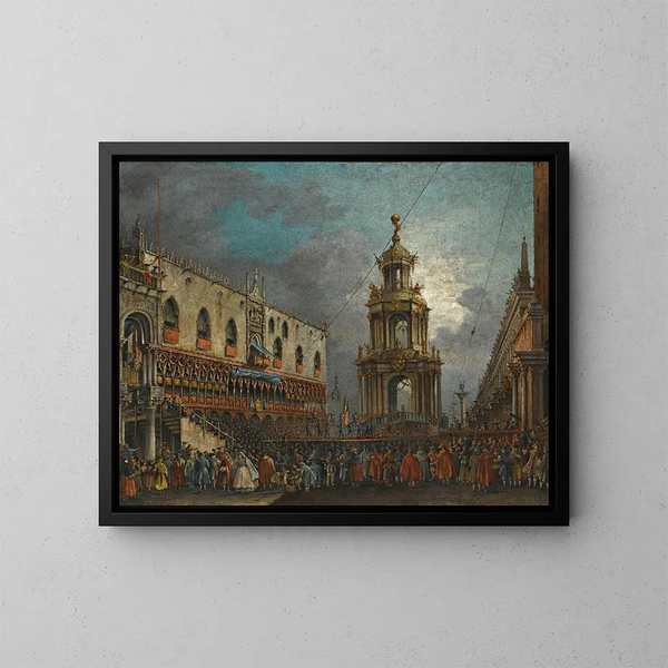 Venise, vy av Piazzetta under karnevalet - Francesco Zanin — inramlat konstverk på väggen