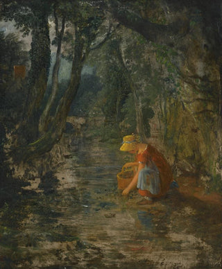 Francis Danby - A Girl Collecting Berries By a Brook In a Wooded Landscape.webp
