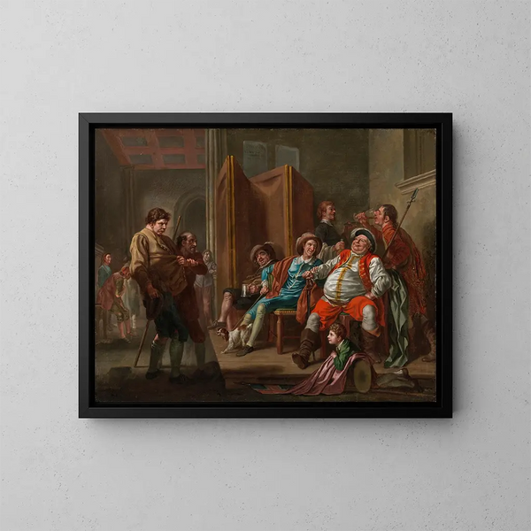 Falstaff rekryterar i Henri IV, del II, akt III - Francis Hayman — inramlat konstverk på väggen