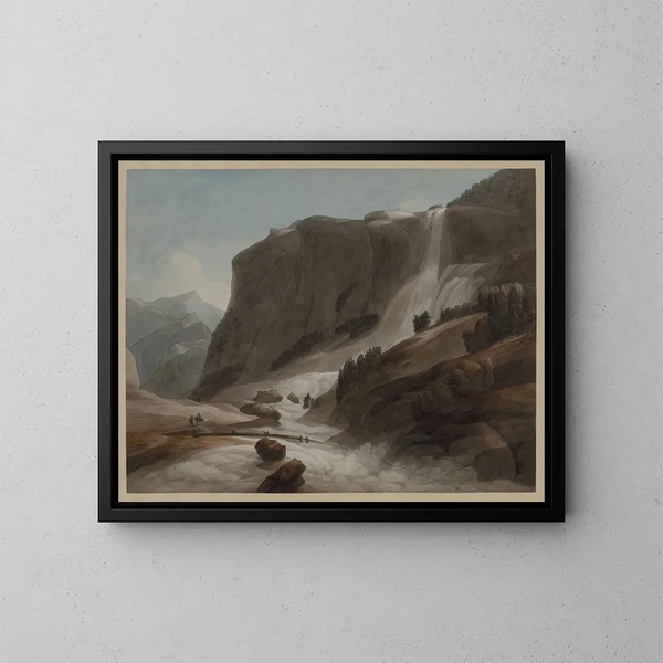 Cascade mellan Chiavenna och berget Splügen - Francis Towne — inramlat konstverk på väggen